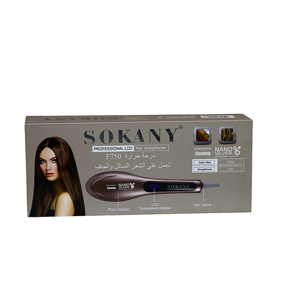 SOKANY Electric Hair Straightener Comb Brush with LCD Display- Gold